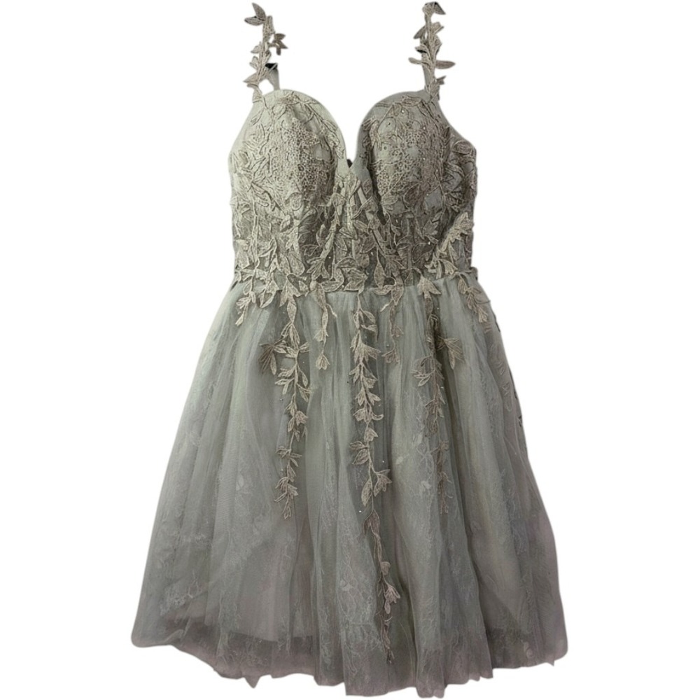 Wear Your Love Floral Lace Tulle Cocktail Dress Sage Grey Prom Homecoming NEW
